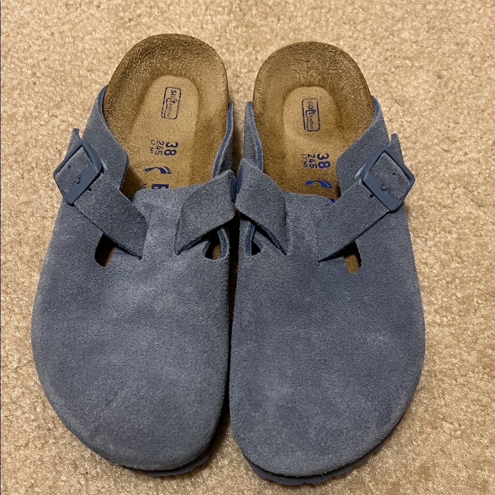 Birkenstock  Boston Blue Suede Clogs 38